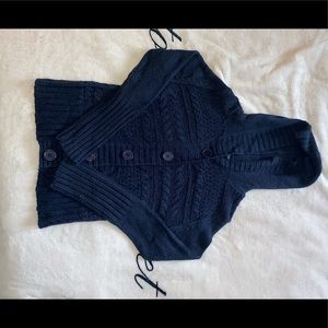 Button Up Navy Long Sleeve Hooded Cardigan